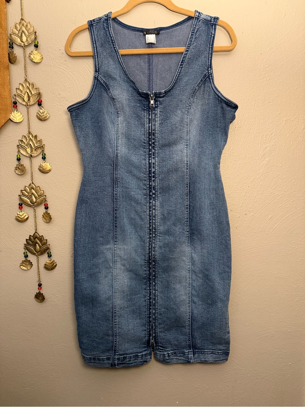 Venus Women’s Denim Stretch Full Zip Front Bodycon Sleeveless Dress Size 12
